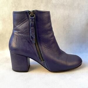Splendid Blue Leather Block Heel Ankle Boots Sz 6.5